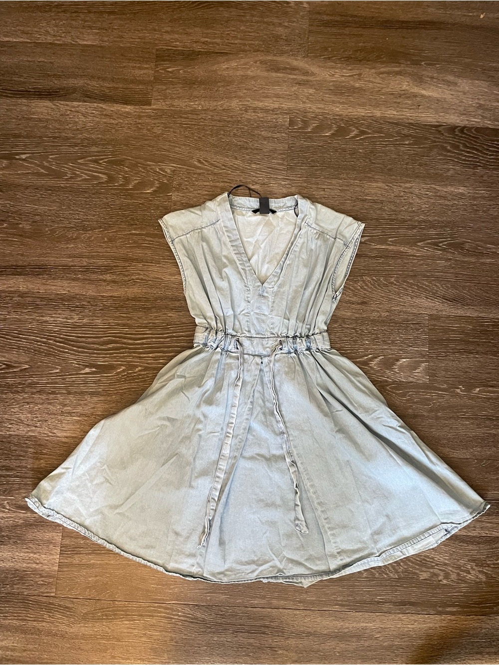 H&M Light Wash Denim Midi Dress with Tie Waist